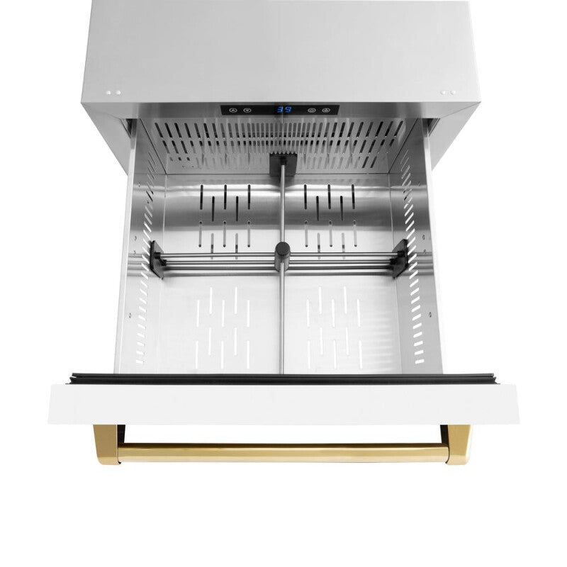 Autograph Edition 24 in. Touchstone 168 Can Outdoor-Rated Dual Refrigerator Drawer with White Matte Doors and Polished Gold Handles - (RDSOZWM24G) -