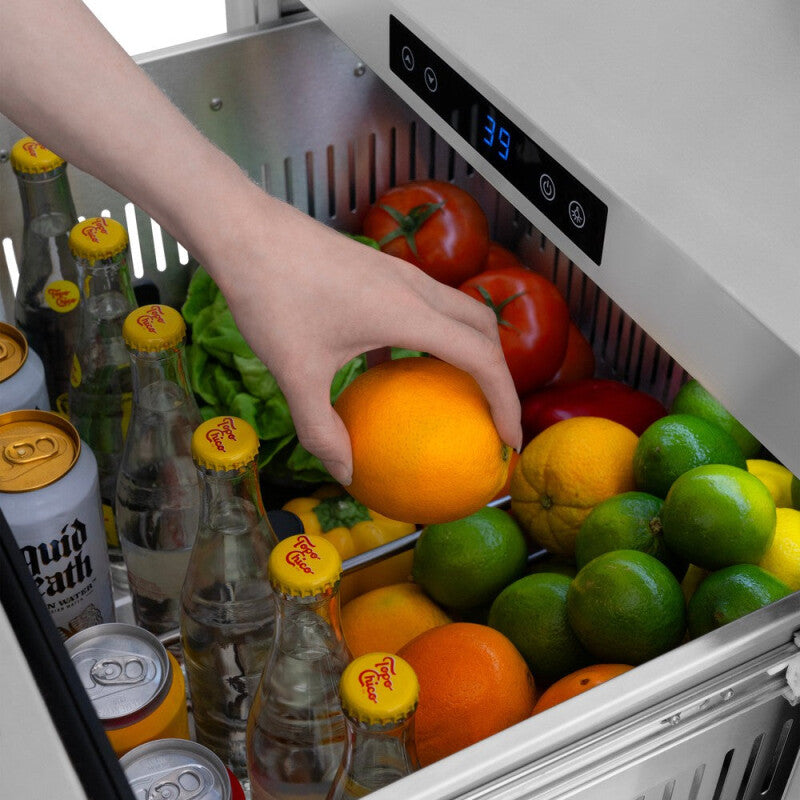 ZLINE Autograph Edition 24 in. Touchstone 168 Can Outdoor-Rated Dual Refrigerator Drawer with Panel-Ready Doors and Champagne Bronze Handles (RDSPOZ-24-CB) - (RDSPOZ24CB) -
