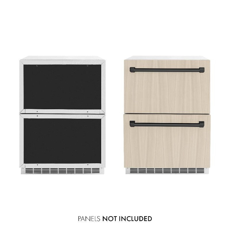ZLINE Autograph Edition 24 in. Touchstone 168 Can Outdoor-Rated Dual Refrigerator Drawer with Panel-Ready Doors and Matte Black Handles (RDSPOZ-24-MB) - (RDSPOZ24MB) -