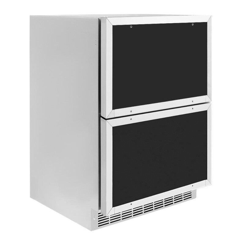 ZLINE Autograph Edition 24 in. Touchstone 168 Can Outdoor-Rated Dual Refrigerator Drawer with Panel-Ready Doors and Matte Black Handles (RDSPOZ-24-MB) - (RDSPOZ24MB) -