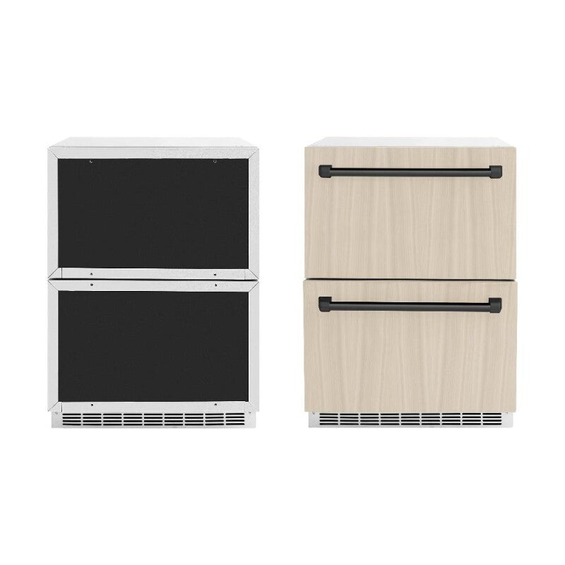 ZLINE Autograph Edition 24 in. Touchstone 168 Can Outdoor-Rated Dual Refrigerator Drawer with Panel-Ready Doors and Matte Black Handles (RDSPOZ-24-MB) - (RDSPOZ24MB) -