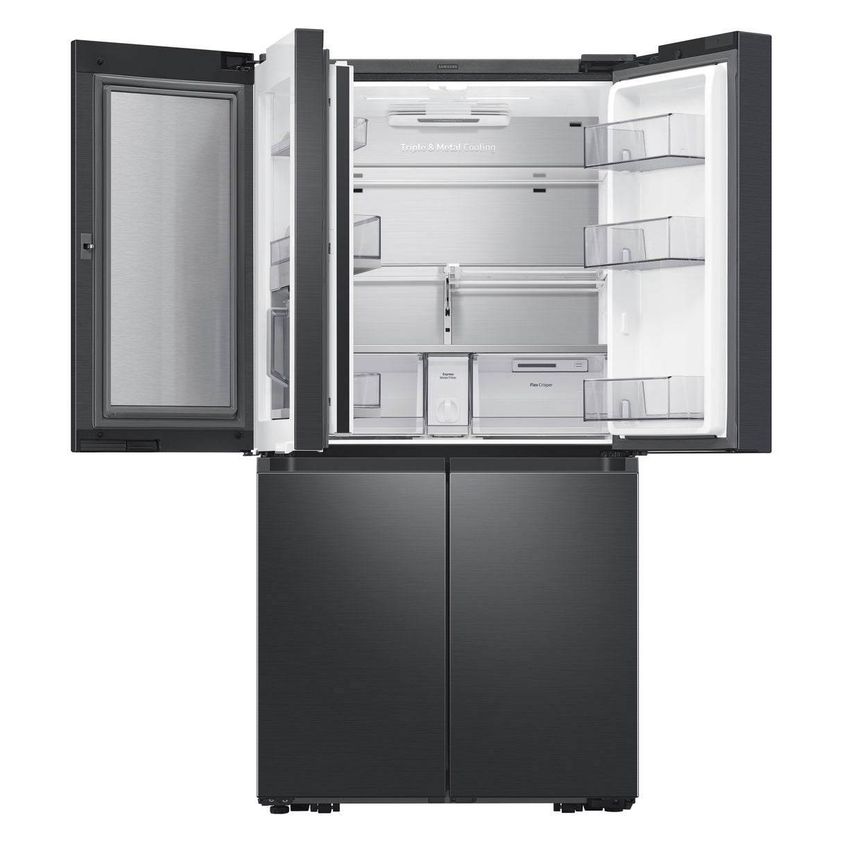 23 cu. ft. Smart Counter Depth 4-Door Flex(TM) refrigerator with Family Hub(TM) and Beverage Center in Black Stainless Steel - (RF23A9771SG)