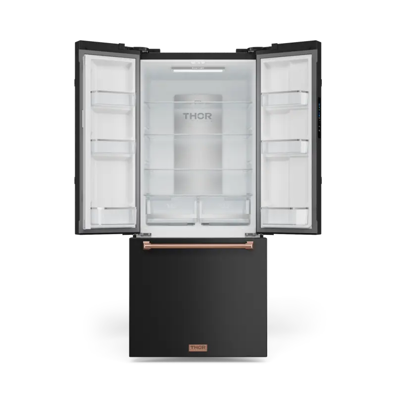 30 Inch 17.7 cu ft French Door Counter Depth Refrigerator with Ice Maker in Black/Rose Gold | Gordon Ramsay Series - (RF3017FFD00RSG) -