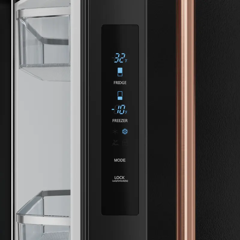 30 Inch 17.7 cu ft French Door Counter Depth Refrigerator with Ice Maker in Black/Rose Gold | Gordon Ramsay Series - (RF3017FFD00RSG) -