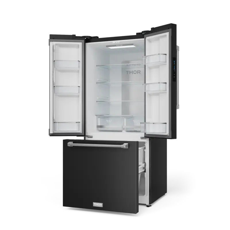 30 Inch 17.7 cu ft French Door Counter Depth Refrigerator with Ice Maker in Black/Stainless Steel | Gordon Ramsay Series - (RF3017FFD00SS) -