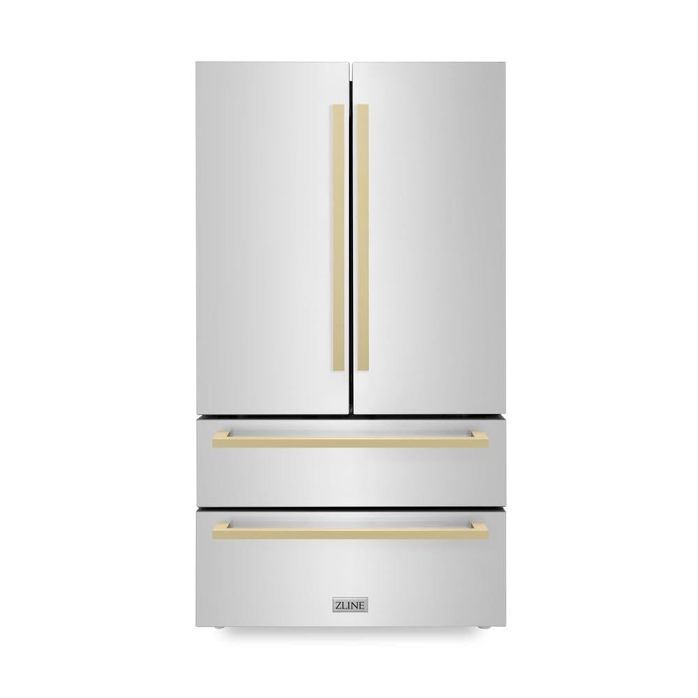 36"Autograph Edition 22.5 cu. ft 4-Door French Door Refrigerator with Ice Maker in Stainless Steel with Champagne Bronze Square Handles - (RFMZ36FCB) -
