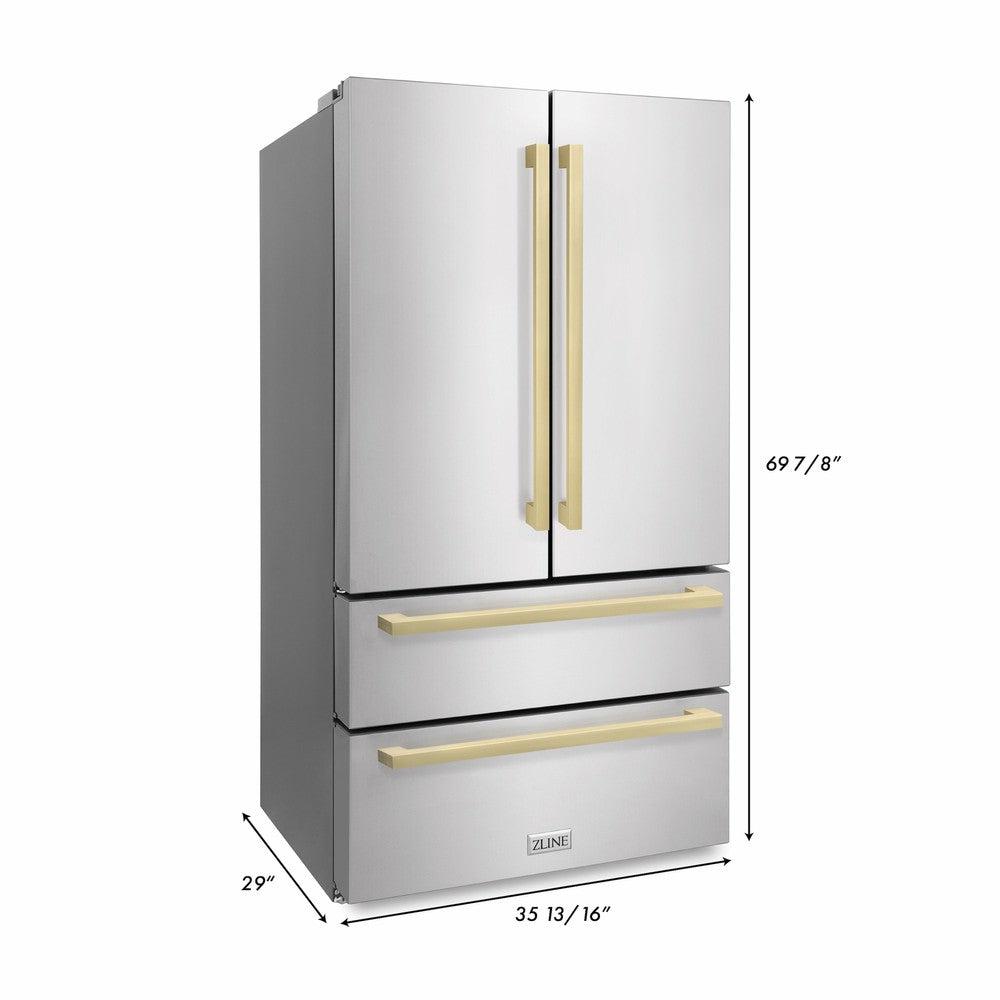 36"Autograph Edition 22.5 cu. ft 4-Door French Door Refrigerator with Ice Maker in Stainless Steel with Champagne Bronze Square Handles - (RFMZ36FCB) -