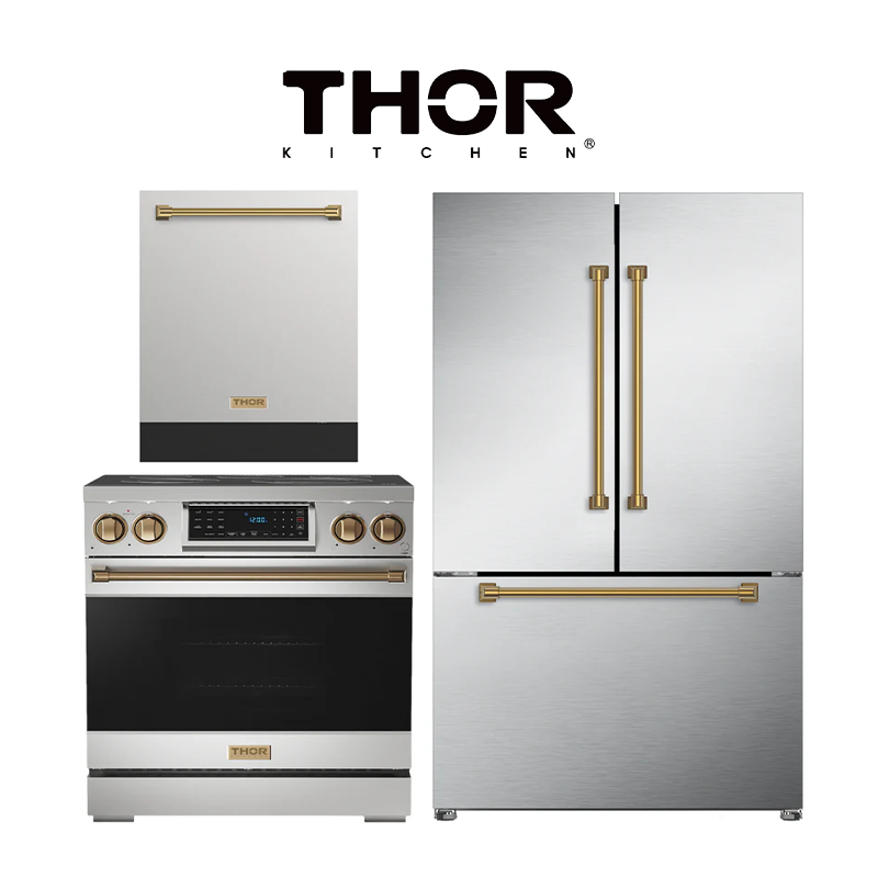 THOR Kitchen Package - 36" Gas Range, Range Hood, Refrigerator, Dishwasher, AP-LRG3601U-3