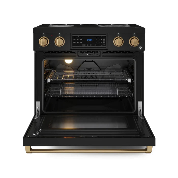 Gordon Ramsay by Thor Kitchen 36-Inch Professional Electric Range with Tilt Panel Touch Control and 6.0 Cu. Ft. Oven with Air Fryer and Self Clean in Black with Bronze Trim (RSE36BBRZ)
