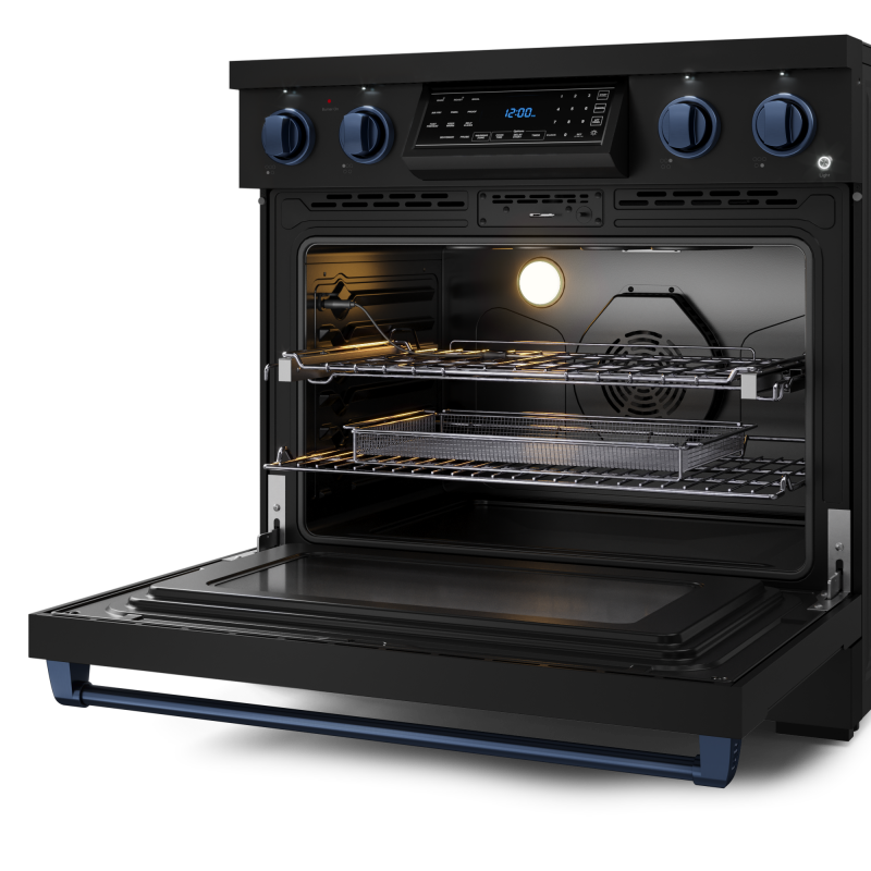 36 Inch Professional Electric Range with Tilt Panel Touch Control in Black/Navy Blue | Gordon Ramsay Series - (RSE36BBLU) -