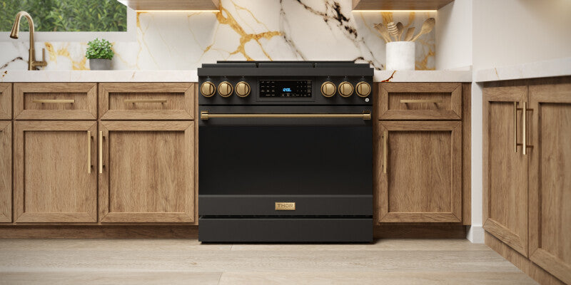 30 Inch Professional Gas Range with Tilt Panel Touch Control in Black/Blue | Gordon Ramsay Series - (RSG30BBLU) -