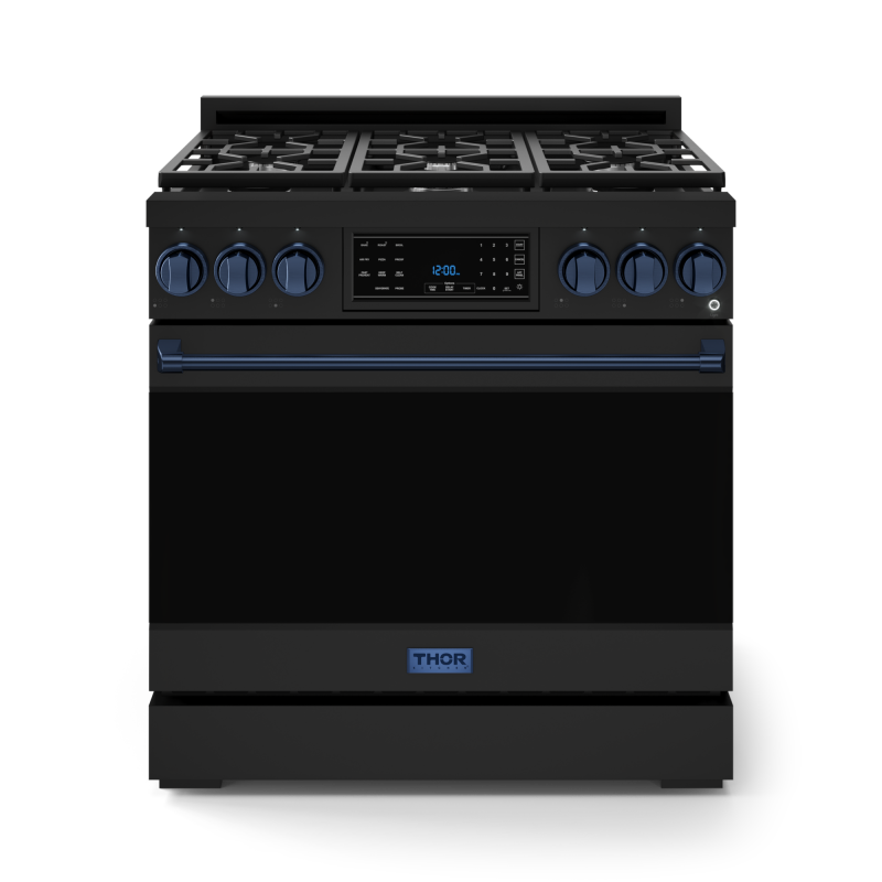 36 Inch Professional Gas Range with Tilt Panel Touch Control in Stainless Black/Blue | Gordon Ramsay Series - (RSG36BBLU) -