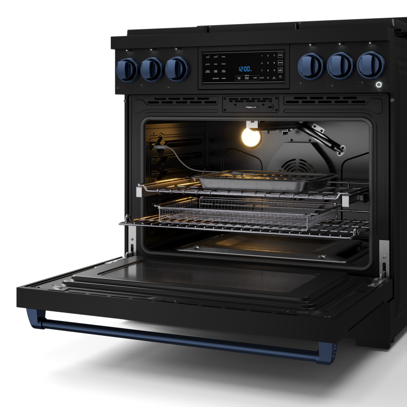 36 Inch Professional Gas Range with Tilt Panel Touch Control in Stainless Black/Blue | Gordon Ramsay Series - (RSG36BBLU) -