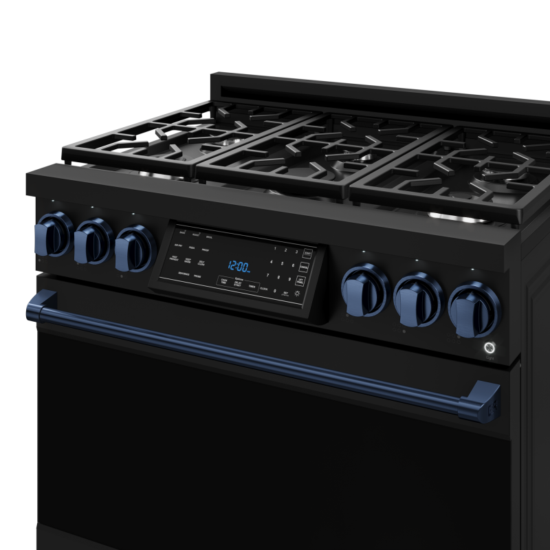 36 Inch Professional Gas Range with Tilt Panel Touch Control in Stainless Black/Blue | Gordon Ramsay Series - (RSG36BBLU) -