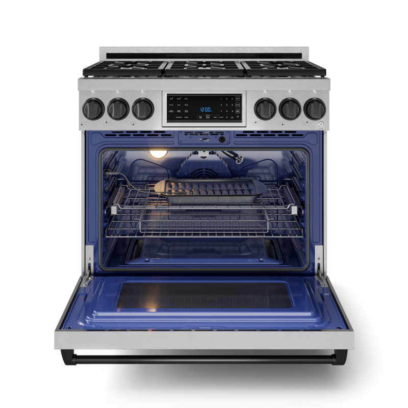 36 Inch Professional Gas Range with Tilt Panel Touch Control in Stainless Steel/Black | Gordon Ramsay Series - (RSG36BLK) -