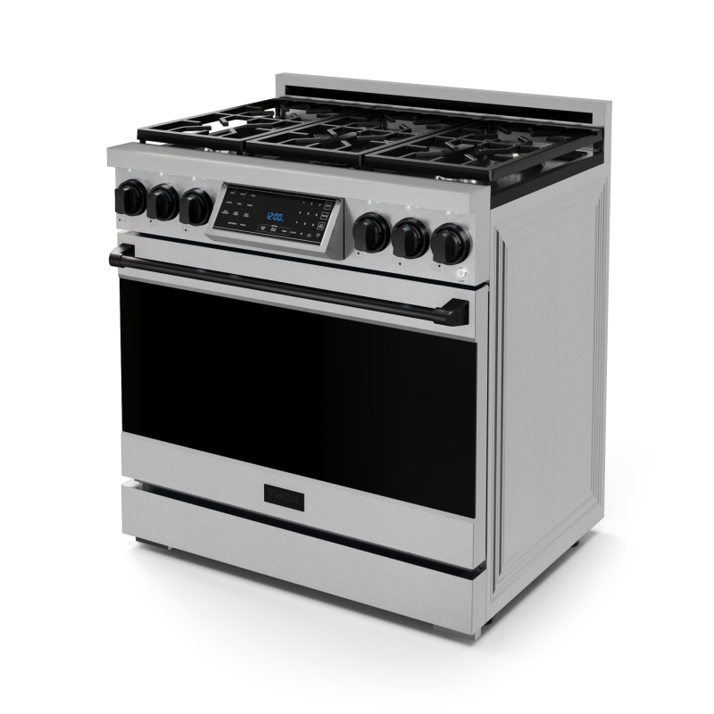 36 Inch Professional Gas Range with Tilt Panel Touch Control in Stainless Steel/Black | Gordon Ramsay Series - (RSG36BLK) -