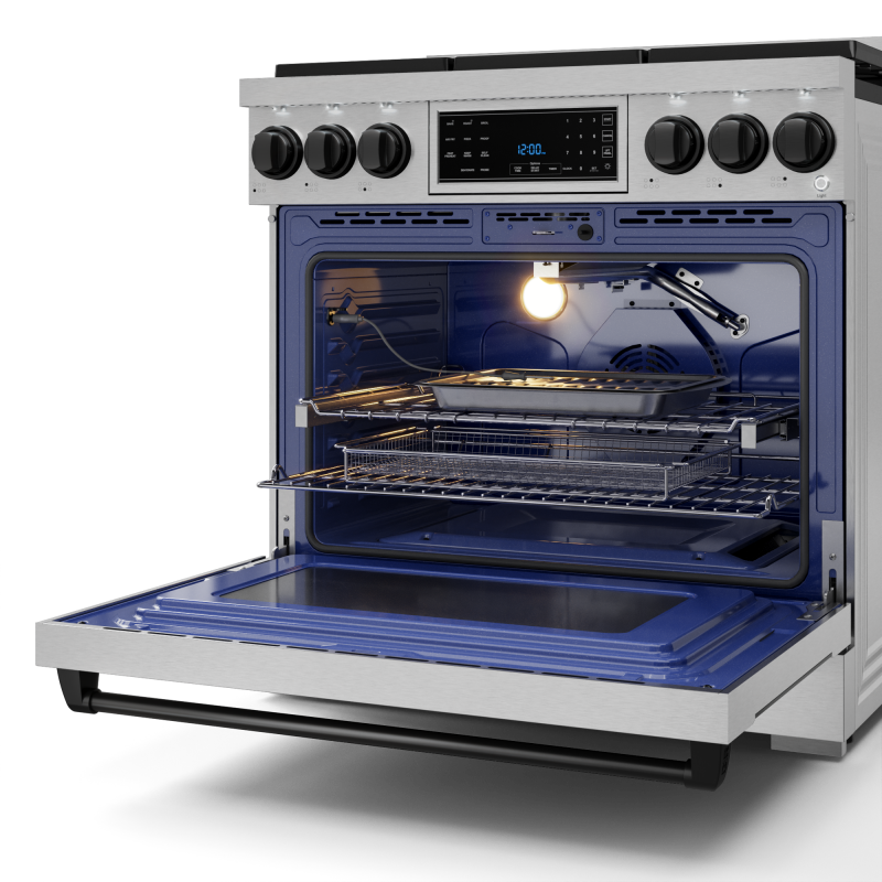 36 Inch Professional Gas Range with Tilt Panel Touch Control in Stainless Steel/Black | Gordon Ramsay Series - (RSG36BLK) -