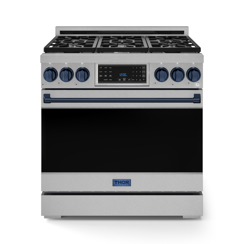 36 Inch Professional Gas Range with Tilt Panel Touch Control in Stainless Steel/Blue | Gordon Ramsay Series - (RSG36BLU) -