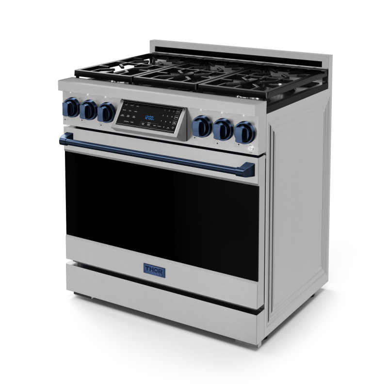 36 Inch Professional Gas Range with Tilt Panel Touch Control in Stainless Steel/Blue | Gordon Ramsay Series - (RSG36BLU) -