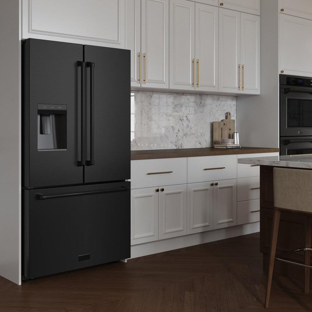 36in. 28.9 cu. ft. Standard-Depth French Door External Water Dispenser Refrigerator with Dual Ice Maker in Black Stainless Steel - (RSMW36BS) -