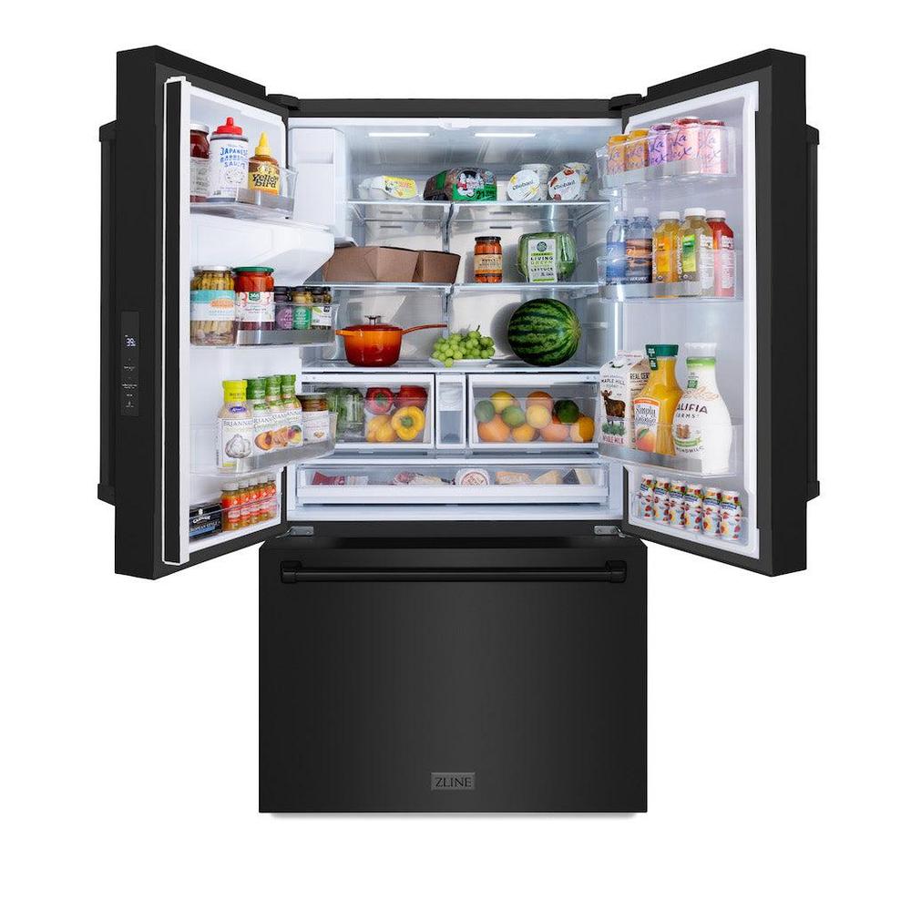 36in. 28.9 cu. ft. Standard-Depth French Door External Water Dispenser Refrigerator with Dual Ice Maker in Black Stainless Steel - (RSMW36BS) -