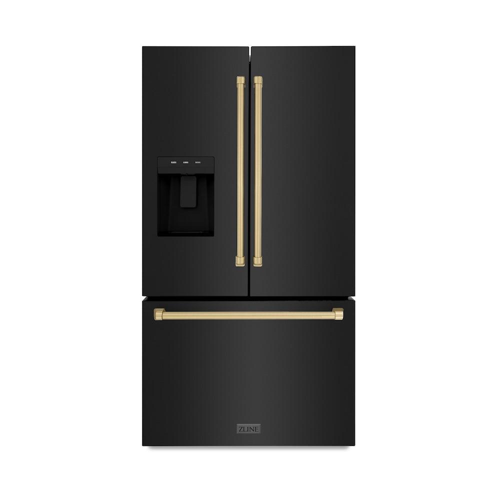 AutographEdition 36 in. 28.9 cu. ft. Standard-Depth French Door External Water Dispenser Refrigerator with Dual Ice Maker in Black Stainless Steel and Champagne Bronze Handles - (RSMZW36BSCB) -