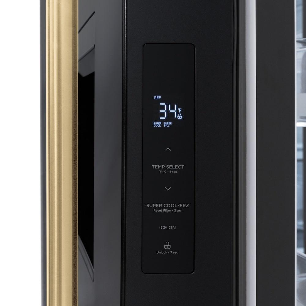 AutographEdition 36 in. 28.9 cu. ft. Standard-Depth French Door External Water Dispenser Refrigerator with Dual Ice Maker in Black Stainless Steel and Champagne Bronze Handles - (RSMZW36BSCB) -