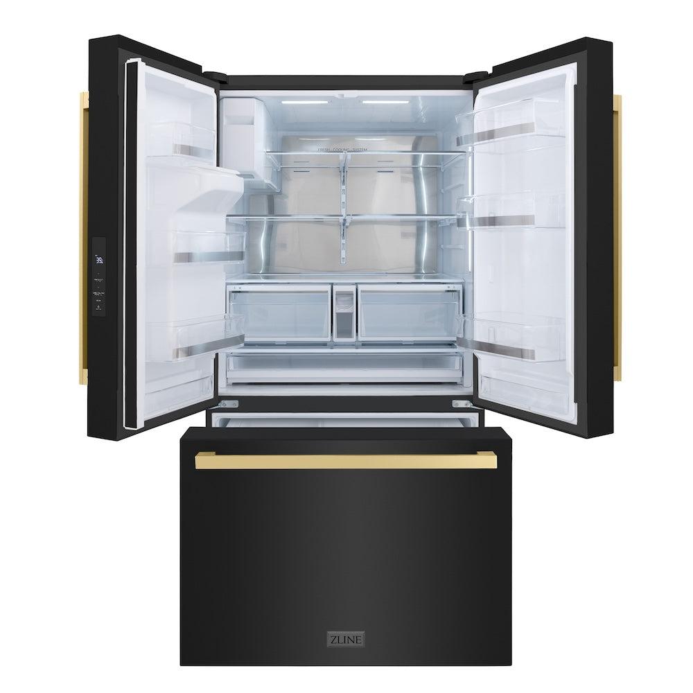 AutographEdition 36 in. 28.9 cu. ft. Standard-Depth French Door External Water Dispenser Refrigerator with Dual Ice Maker in Black Stainless Steel and Champagne Bronze Square Handles - (RSMZW36BSFCB) -