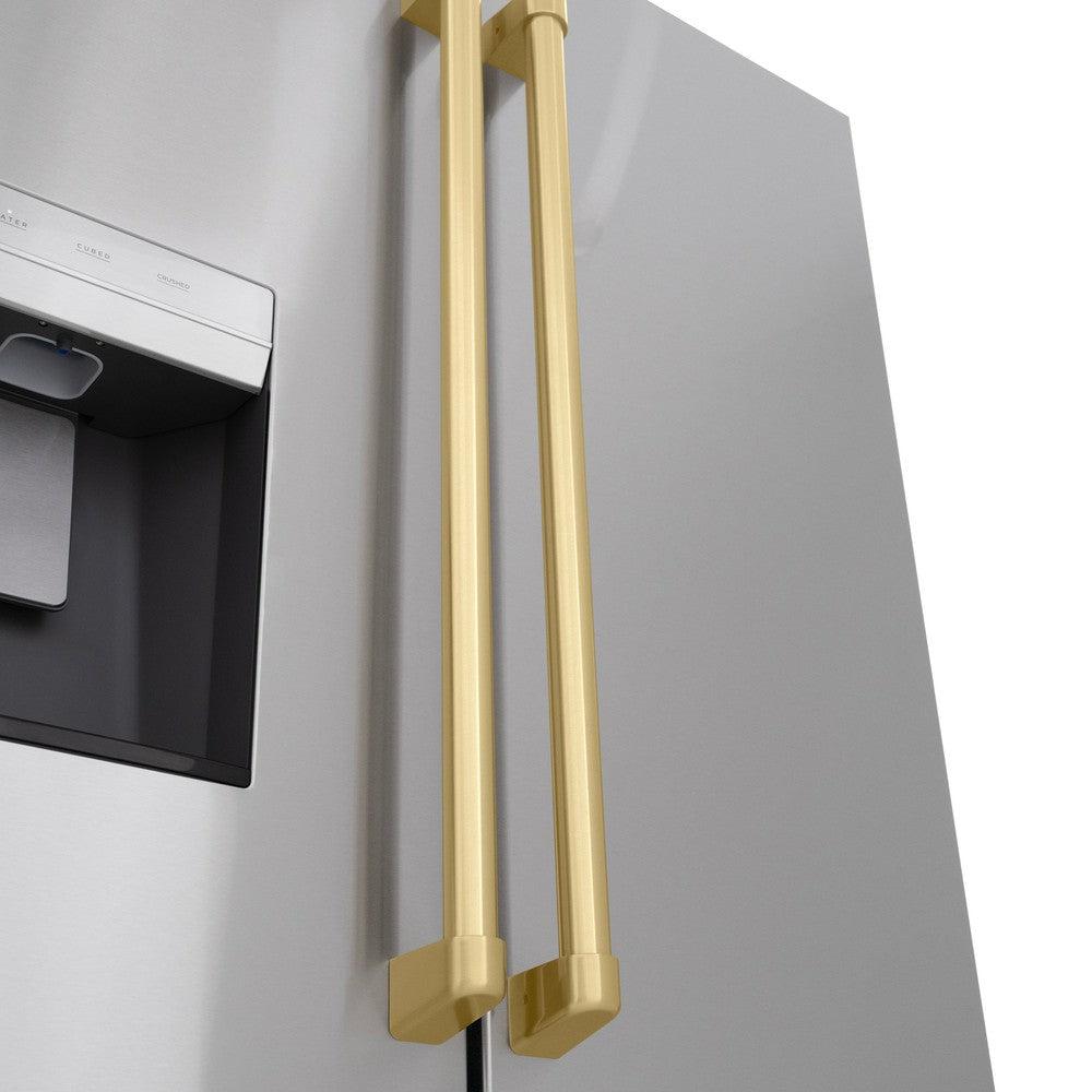 AutographEdition 36 in. 28.9 cu. ft. Standard-Depth French Door External Water Dispenser Refrigerator with Dual Ice Maker in Fingerprint Resistant Stainless Steel and Champagne Bronze Handles - (RSMZW36CB) -