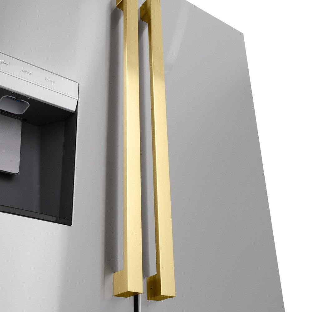AutographEdition 36 in. 28.9 cu. ft. Standard-Depth French Door External Water Dispenser Refrigerator with Dual Ice Maker in Fingerprint Resistant Stainless Steel and Polished Gold Square Handles - (RSMZW36FG) -