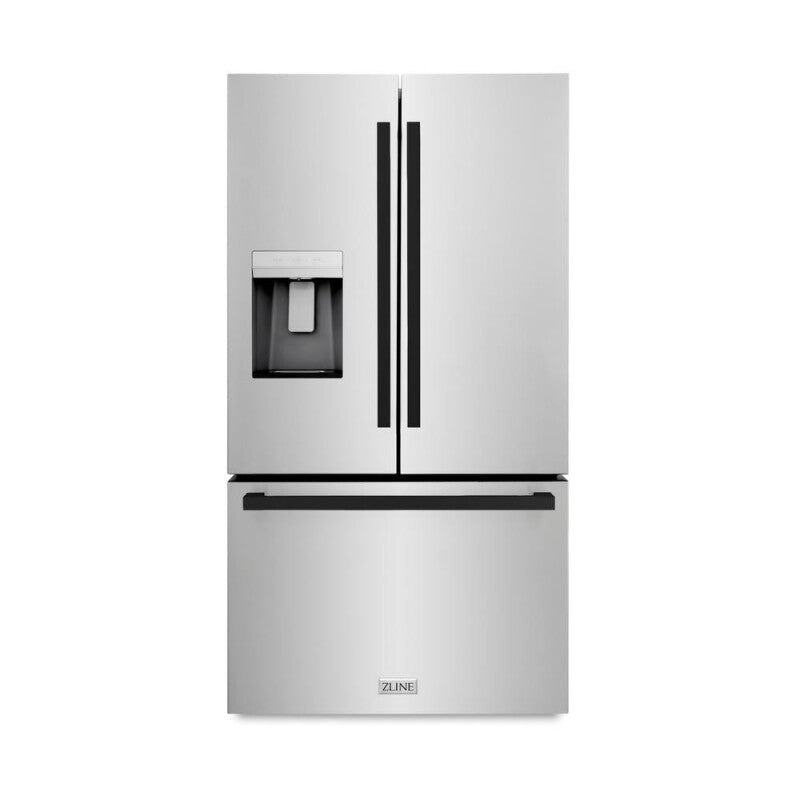 ZLINE Autograph Edition 36 in. 28.9 cu. ft. Standard-Depth French Door External Water Dispenser Refrigerator with Dual Ice Maker in Fingerprint-Resistant Stainless Steel and Matte Black Modern Handles (RSMZ-W-36-FMB) - (RSMZW36FMB) -