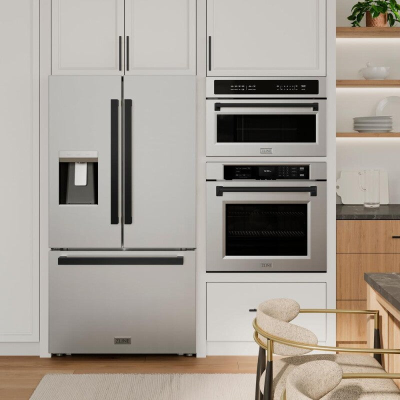 ZLINE Autograph Edition 36 in. 28.9 cu. ft. Standard-Depth French Door External Water Dispenser Refrigerator with Dual Ice Maker in Fingerprint-Resistant Stainless Steel and Matte Black Modern Handles (RSMZ-W-36-FMB) - (RSMZW36FMB) -