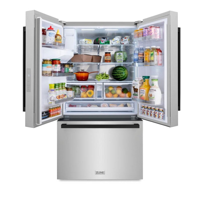 ZLINE Autograph Edition 36 in. 28.9 cu. ft. Standard-Depth French Door External Water Dispenser Refrigerator with Dual Ice Maker in Fingerprint-Resistant Stainless Steel and Matte Black Modern Handles (RSMZ-W-36-FMB) - (RSMZW36FMB) -