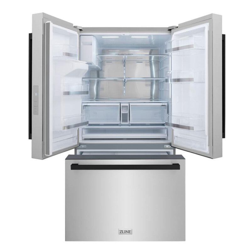 ZLINE Autograph Edition 36 in. 28.9 cu. ft. Standard-Depth French Door External Water Dispenser Refrigerator with Dual Ice Maker in Fingerprint-Resistant Stainless Steel and Matte Black Modern Handles (RSMZ-W-36-FMB) - (RSMZW36FMB) -