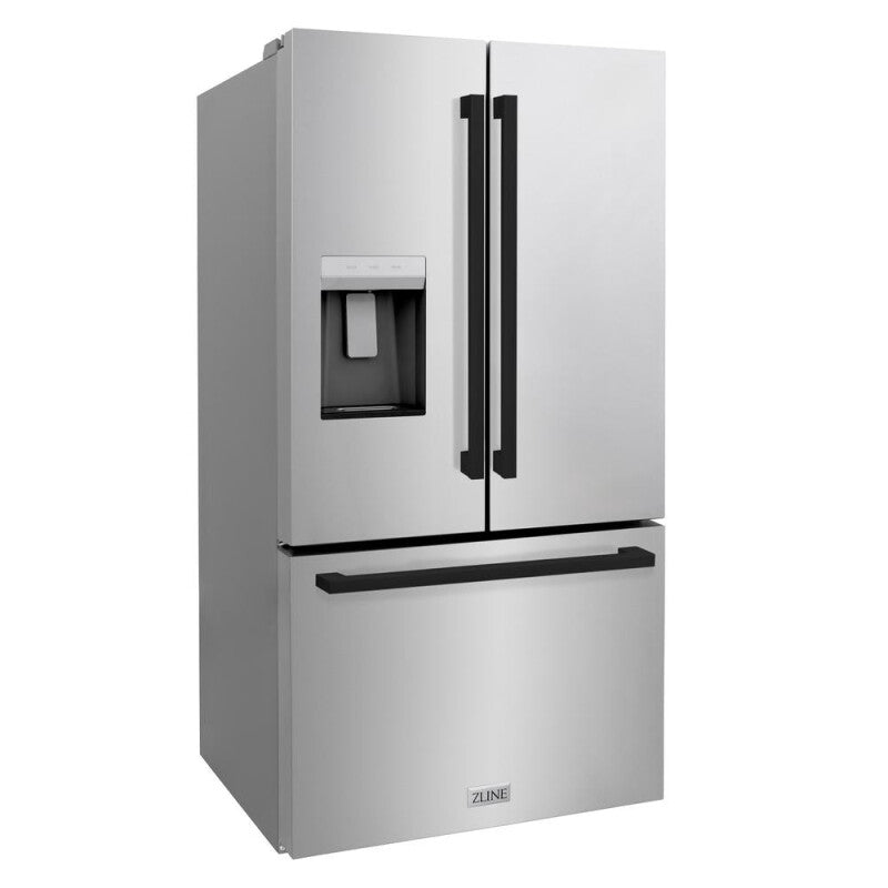 ZLINE Autograph Edition 36 in. 28.9 cu. ft. Standard-Depth French Door External Water Dispenser Refrigerator with Dual Ice Maker in Fingerprint-Resistant Stainless Steel and Matte Black Modern Handles (RSMZ-W-36-FMB) - (RSMZW36FMB) -