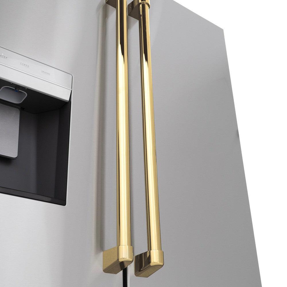 AutographEdition 36 in. 28.9 cu. ft. Standard-Depth French Door External Water Dispenser Refrigerator with Dual Ice Maker in Fingerprint Resistant Stainless Steel and Polished Gold Handles - (RSMZW36G) -