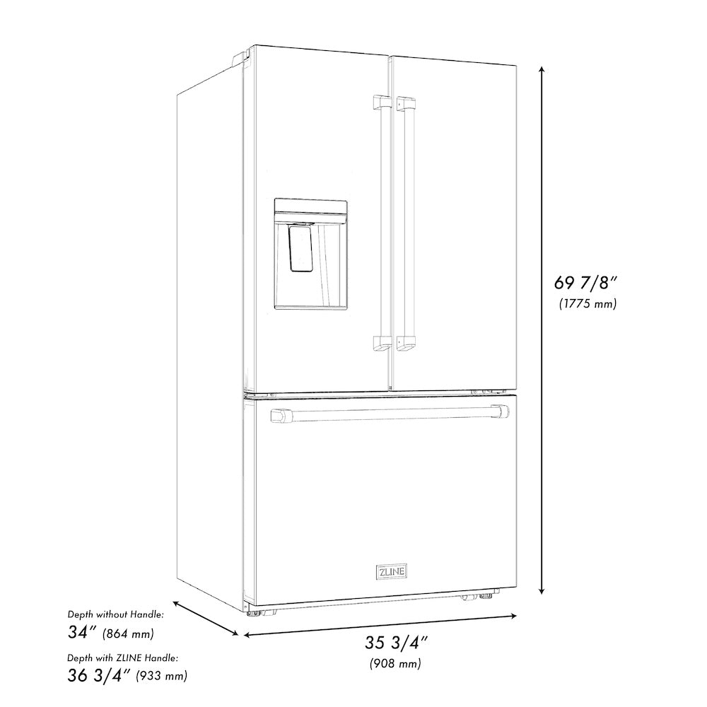 AutographEdition 36 in. 28.9 cu. ft. Standard-Depth French Door External Water Dispenser Refrigerator with Dual Ice Maker in Fingerprint Resistant Stainless Steel and Polished Gold Handles - (RSMZW36G) -