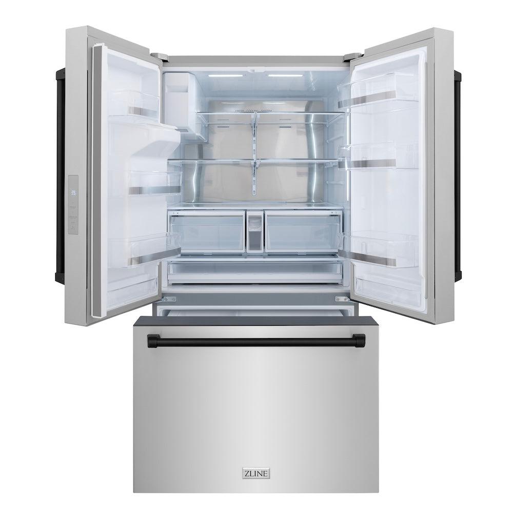 AutographEdition 36 in. 28.9 cu. ft. Standard-Depth French Door External Water Dispenser Refrigerator with Dual Ice Maker in Fingerprint Resistant Stainless Steel and Matte Black Handles - (RSMZW36MB) -