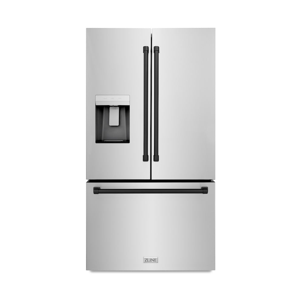 AutographEdition 36 in. 28.9 cu. ft. Standard-Depth French Door External Water Dispenser Refrigerator with Dual Ice Maker in Fingerprint Resistant Stainless Steel and Matte Black Handles - (RSMZW36MB) -