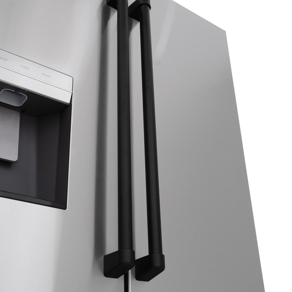 AutographEdition 36 in. 28.9 cu. ft. Standard-Depth French Door External Water Dispenser Refrigerator with Dual Ice Maker in Fingerprint Resistant Stainless Steel and Matte Black Handles - (RSMZW36MB) -