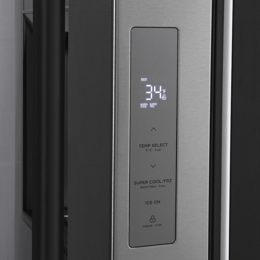 AutographEdition 36 in. 28.9 cu. ft. Standard-Depth French Door External Water Dispenser Refrigerator with Dual Ice Maker in Fingerprint Resistant Stainless Steel and Matte Black Handles - (RSMZW36MB) -
