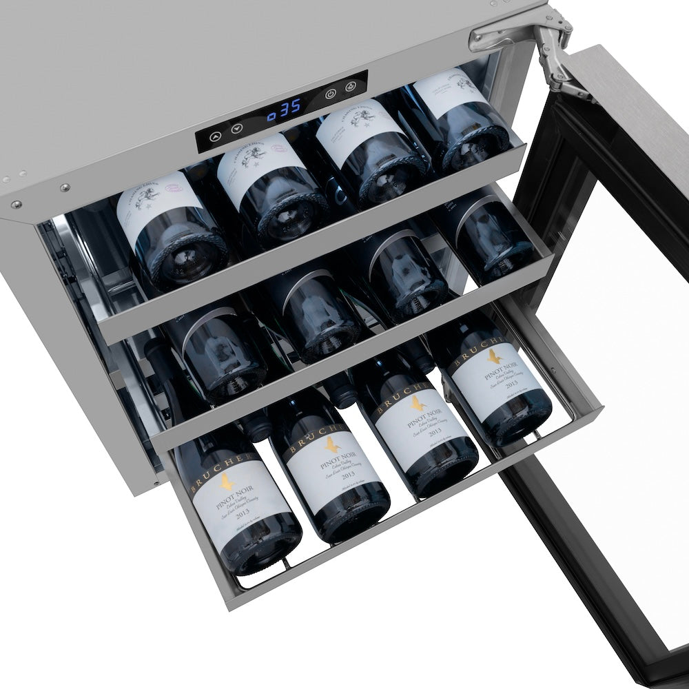 ZLINE 24 in. Touchstone Dual Zone 44 Bottle Wine Cooler With DuraSnow® Stainless Steel Glass Door (RWDO-SN-24) - (RWDOSN24) -