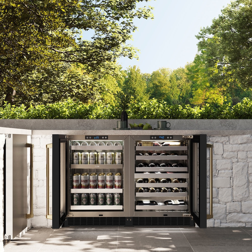 ZLINE Autograph Edition 24 in. Touchstone Dual Zone 44 Bottle Wine Cooler With Black Matte Glass Door And Polished Gold Handle (RWDOZ-BLM-24-G) - (RWDOZBLM24G) -