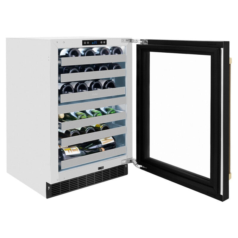 ZLINE Autograph Edition 24 in. Touchstone Dual Zone 44 Bottle Wine Cooler With Black Stainless Steel Glass Door And Champagne Bronze Handle (RWDOZ-BS-24-CB) - (RWDOZBS24CB) -