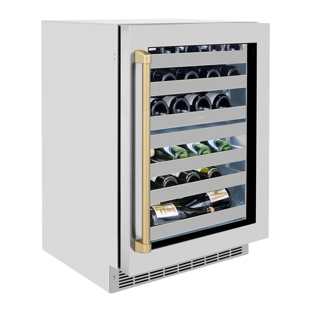 AutographEdition 24 in. Touchstone Dual Zone 44 Bottle Wine Cooler With Stainless Steel Glass Door And Champagne Bronze Handle - (RWDOZGS24CB) -
