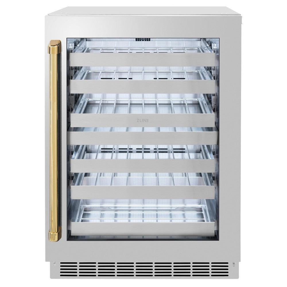 AutographEdition 24 in. Touchstone Dual Zone 44 Bottle Wine Cooler With Stainless Steel Glass Door And Polished Gold Handle - (RWDOZGS24G) -