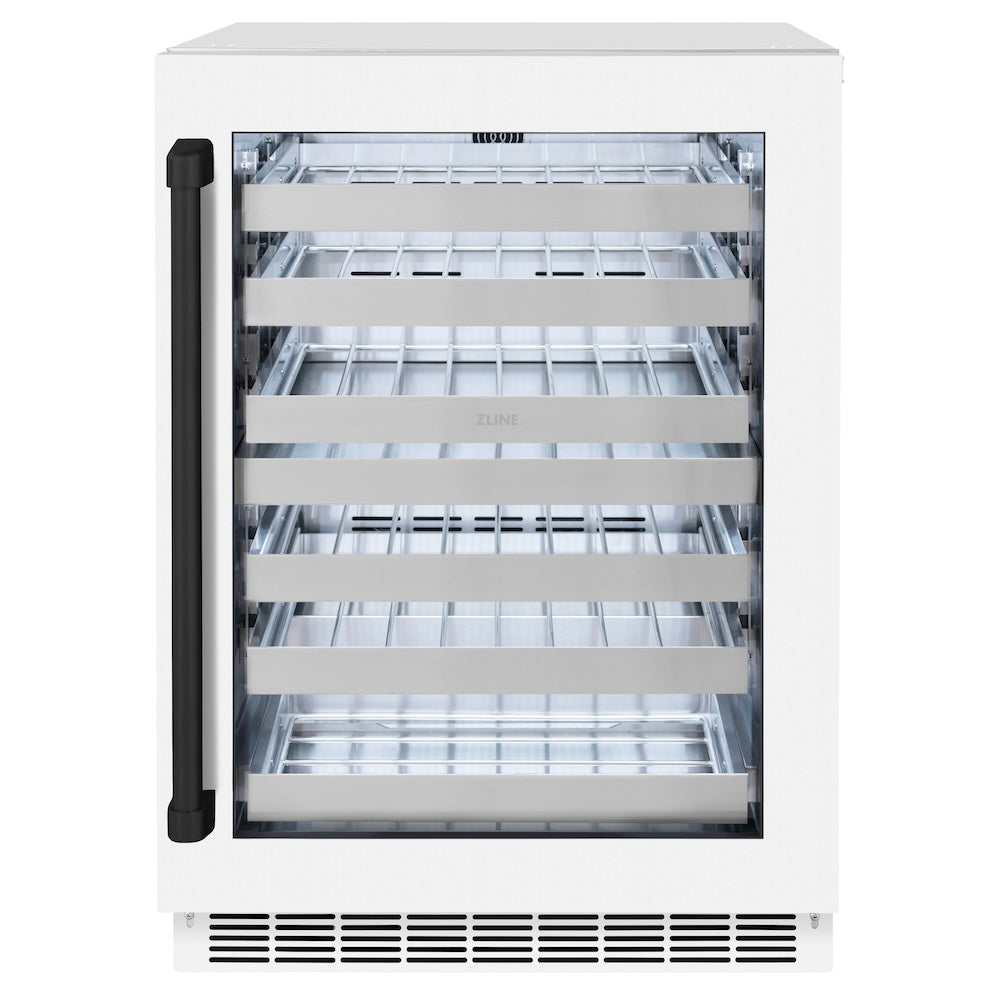 ZLINE Autograph Edition 24 in. Touchstone Dual Zone 44 Bottle Wine Cooler With White Matte Glass Door And Matte Black Handle (RWDOZ-WM-24-MB) - (RWDOZWM24MB) -
