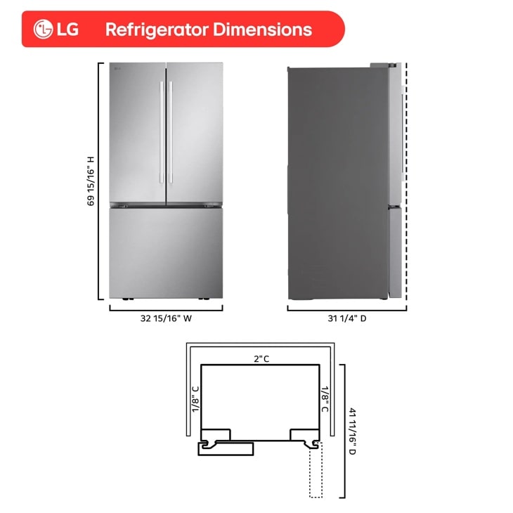 LG LF21G6201S refrigerator dimensions diagram
