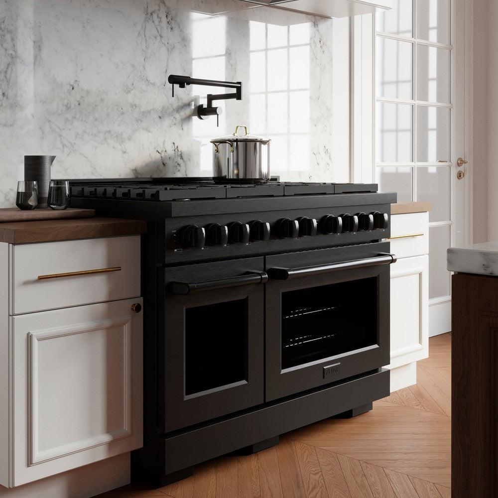 48in. 6.7 cu. ft. 8 Burner Double Oven Gas Range in Black Stainless Steel - (SGRB48) -