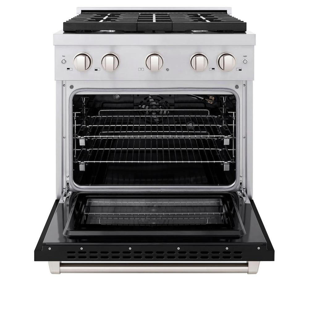 30in. 4.2 cu. ft. 4 Burner Gas Range with Convection Gas Oven in Stainless Steel with Black Matte Door - (SGRBLM30) -